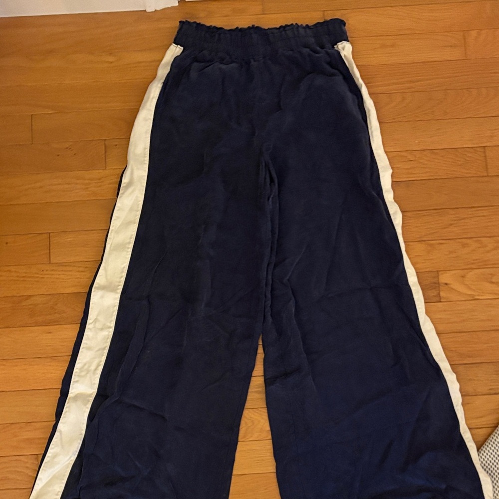 Aerie Navy Blue Wide Leg Super Soft Track Pants with White Stripes